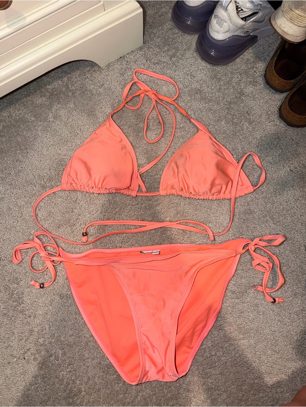 Women's Coral Tie-Side Triangle Bikini Set